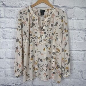 Cynthia Rowley Floral Blouse Womens Large Cream Long Sleeve